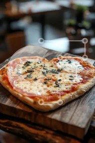 Σετ των 2 Intra Συλλεκτικό Ξύλινο Παζλ Plywood 4mm - Πίτσα σε σχήμα καρδιάς σε ξύλινη σανίδα Σε Ξύλινο Κουτί - Διαστάσεις: 10x10 cm – 25 κομμάτια