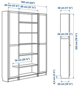 BILLY/OXBERG σύνθεση βιβλιοθήκης με γυάλινες πόρτες, 160x202 cm 294.835.40