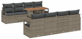 vidaXL Σετ Καναπέ Κήπου με αποθήκευση 9 pcs Γκρι Πολυ ράταν