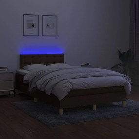 vidaXL Κρεβάτι Boxspring με Στρώμα &amp; LED Σκ.Καφέ 120x200 εκ Υφασμάτινο