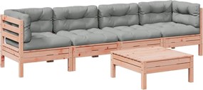 vidaXL Καναπές Κήπου Σετ 5 Τεμ. Μασίφ Ψευδοτσούγκα Ελάτης Μαξιλάρια