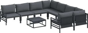 vidaXL Σετ Καναπέ Κήπου με μαξιλάρι 9 pcs Μαύρο Ατσάλι