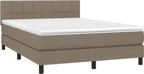 vidaXL Κρεβάτι Boxspring με Στρώμα &amp; LED Taupe 140x200 εκ. Υφασμάτινο