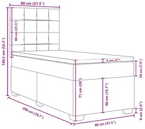 Κρεβάτι Boxspring με Στρώμα Ανοιχτό Γκρι 80x200 εκ. Υφασμάτινο - Γκρι