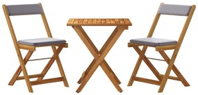 vidaXL Σετ Επίπλων Bistro Πτυσσόμενο 3 τεμ. Μασίφ Ακακία με Μαξιλάρια