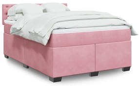 Κρεβάτι Boxspring με Στρώμα Ροζ 160x200 εκ. Βελούδινο - Ροζ