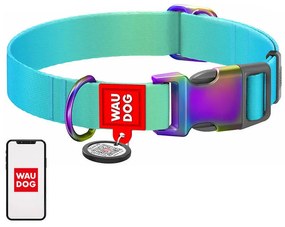 Nylon dog collar with QR code WAUDOG 15 mm wide, 25-35 cm long blue