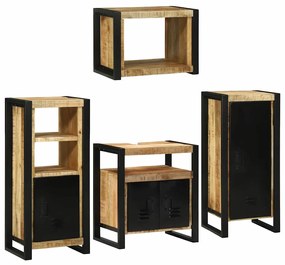 vidaXL Σετ Επίπλων Μπάνιου Επιτοίχιο 4 pcs Καφέ Στερεό ξύλο μάνγκο