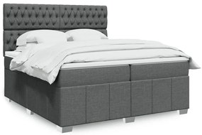 Κρεβάτι Boxspring με Στρώμα Σκούρο Γκρι 200x200 εκ. Υφασμάτινο