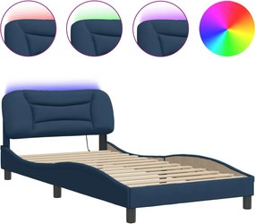 vidaXL Πλαίσιο κρεβατιού με LED χωρίς στρώμα Hvar Μπλε 100x200 cm Ύφασμα