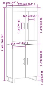 Ντουλάπι Λευκό 69,5x34x180 εκ. από Επεξεργασμένο Ξύλο - Λευκό