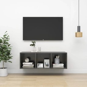 vidaXL Έπιπλο Τηλεόρασης Κρεμαστό Γυαλ. Γκρι 37x37x107 εκ. Επεξ. Ξύλο