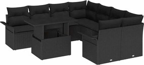 vidaXL Σετ Καναπέ Κήπου με μαξιλάρι 9 pcs Μαύρο Πολυ ράταν