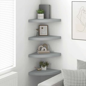 vidaXL Ράφια Τοίχου Γωνιακά 4 τεμ. Γκρι 35x35x3,8 εκ. MDF