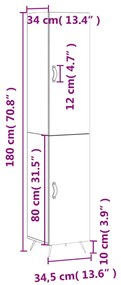 Ντουλάπι Γυαλ. Λευκό 34,5 x 34 x 180 εκ. από Επεξεργασμένο Ξύλο - Λευκό