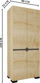 Ντουλάπα Sapphire Δρυς DREIN 90x52x210