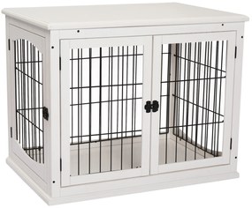 PawHut Κλουβί μεταφοράς σκύλου 58,5 cm x 81 cm x 66 cm Πόρτες, MDF Ξύλο Σίδερο, 58, 5 cm x 81 cm x 66 cm, Λευκό