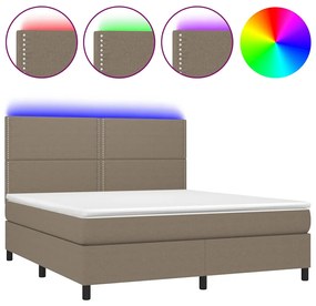 vidaXL Κρεβάτι Boxspring με Στρώμα & LED Taupe 180x200 εκ. Υφασμάτινο