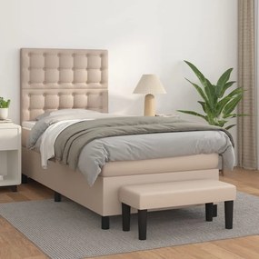 vidaXL Κρεβάτι Boxspring με Στρώμα Καπουτσίνο 90x190εκ.από Συνθ. Δέρμα