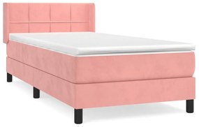 Κρεβάτι Boxspring με Στρώμα Ροζ 90x200 εκ. Βελούδινο - Ροζ