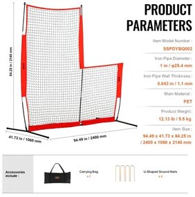 VEVOR L Screen Baseball for Batting Cage, 7x7 ft Baseball &amp; Softball Safety Screen, Body Protector Portable Batting Screen with Carry Bag &amp; Ground Stakes, Baseball Pitching Net for Pitchers Protection