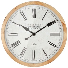 Ρολόι Τοίχου 15-00-94243 Φ45x6cm Natural-White Marhome Wood, Glass