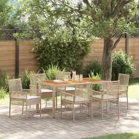 vidaXL Σετ Τραπεζαρίας 7 pcs Μπεζ Ρατάν, Ξύλο