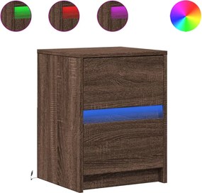 vidaXL Κομοδίνα με Φώτα LED 2 τεμ. Καφέ Δρυς από Επεξεργασμένο Ξύλο