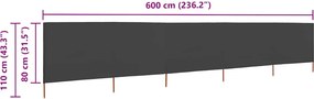 vidaXL Προστατευτικό Αέρα με 5 Πάνελ Ανθρακί 600 x 80 εκ. Υφασμάτινο