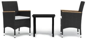 vidaXL Σετ Τραπεζαρίας Κήπου 3 Τεμαχίων Μαύρο με Μαξιλάρια