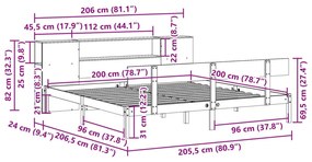 Κρεβάτι Βιβλιοθήκη Χωρίς Στρώμα 200x200 εκ Μασίφ Ξύλο Πεύκου - Λευκό