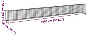 Συρματοκιβώτιο με Κάλυμμα 1000x50x100εκ από Γαλβανισμένο Χάλυβα - Ασήμι