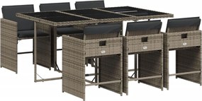 vidaXL Σετ Τραπεζαρίας Κήπου 7 τεμ. Γκρι Συνθ. Ρατάν με Μαξιλάρια