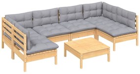vidaXL Σαλόνι Κήπου Σετ 7 Τεμαχίων Μασίφ Ξύλο Πεύκου με Γκρι Μαξιλάρια