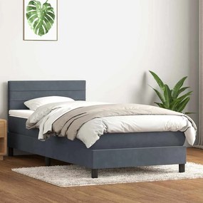 Κρεβάτι Boxspring με Στρώμα Σκούρο Γκρι 90x220 εκ. Βελούδινο - Γκρι