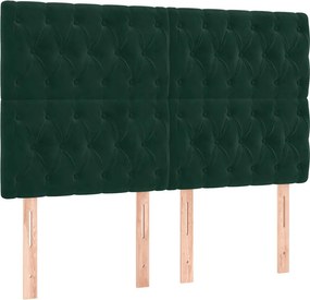 vidaXL Κρεβάτι Boxspring με Στρώμα &amp; LED Σκ. Πράσινο 140x200εκ Βελούδο