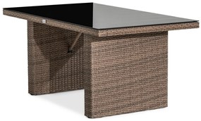 Τραπέζι εξωτερικού χώρου Comfort Garden 1322, 67x85x145cm, Καφέ, Επεξεργασμένο γυαλί, Πλαστικό ψάθινο, Μέταλλο