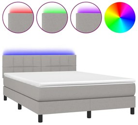 vidaXL Κρεβάτι Boxspring με Στρώμα &amp; LED Αν.Γκρι 140x200 εκ Υφασμάτινο