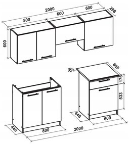 Σετ κουζίνας Houston 857, 200x60cm, 97 kg, Πάγκος, Ινοσανίδες μέσης πυκνότητας | Epipla1.gr