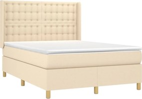 vidaXL Κρεβάτι Boxspring με Στρώμα &amp; LED Κρεμ 140x200 εκ. Υφασμάτινο