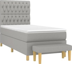 vidaXL Κρεβάτι Boxspring με Στρώμα Ανοιχτό Γκρι 90x200 εκ. Υφασμάτινο