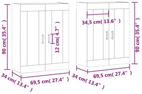 Ντουλάπια Τοίχου 2 τεμ. Γυαλιστερό Λευκό από Επεξεργασμένο ξύλο - Λευκό