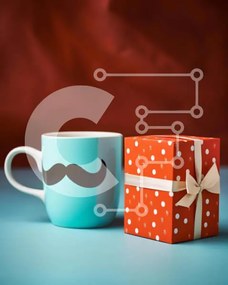 Intra Συλλεκτικό Ξύλινο Παζλ Plywood 4mm - Κούπα καφέ με σχέδιο πορτοκαλί μουστάκι και κουτιά δώρου Σε Ξύλινο Κουτί - Διαστάσεις: 10x10 cm – 25 κομμάτια