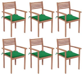 3072577 vidaXL Καρέκλες Κήπου Στοιβαζ. 6 τεμ. από Μασίφ Ξύλο Teak με Μαξιλάρια Πράσινο, 1 Τεμάχιο