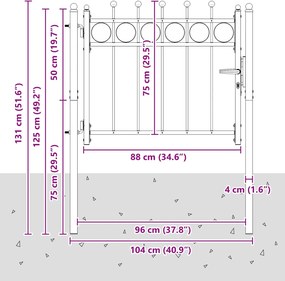 vidaXL Πύλη Φράχτη HORST 100 x 75 cm Μέταλλο Μαύρο Κλειδώσιμο