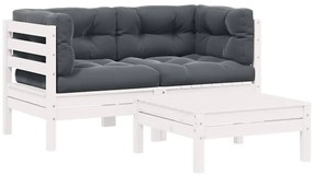 vidaXL Σαλόνι Κήπου Σετ 3 τεμ Λευκό από Μασίφ Ξύλο Πεύκου με Μαξιλάρια