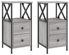 vidaXL Κομοδίνα 2 Τεμ. Γκρι Sonoma 34x35,5x70 εκ. Επεξεργασμένο Ξύλο