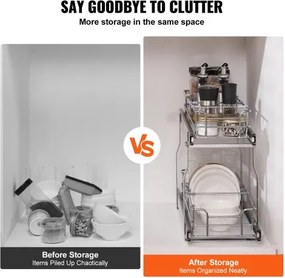 VEVOR 2-Tier Wire Pull Out Cabinet Under Sink Organizer 8.5"x21" Drawer Basket