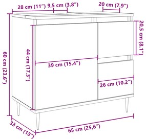 Ντουλάπι μπάνιου Παλιό ξύλο 65x33x60 cm Κατασκευασμένο ξύλο - Καφέ