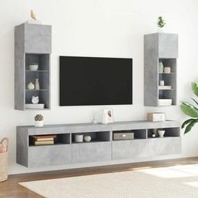 vidaXL Έπιπλα Τηλεόρασης με LED 2 τεμ. Γκρι Σκυροδέματος 30,5x30x90εκ.